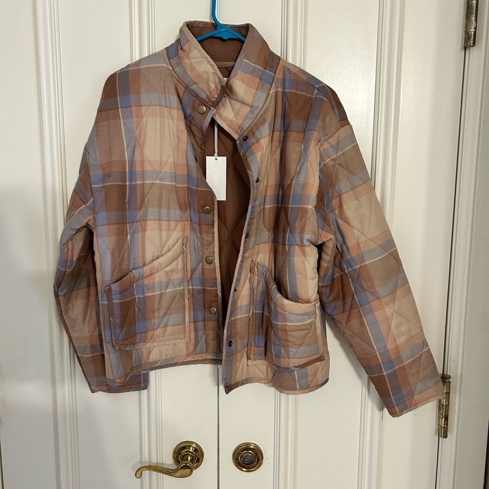 Z Supply Maya Plaid Quilted Jacket in Brown and Tan